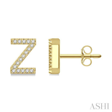 1/10 Ctw Initial 'Z' Round Cut Diamond Earrings in 10K Yellow Gold